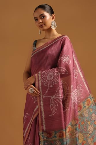 Soch Womens Lavender Tussar Floral Saree