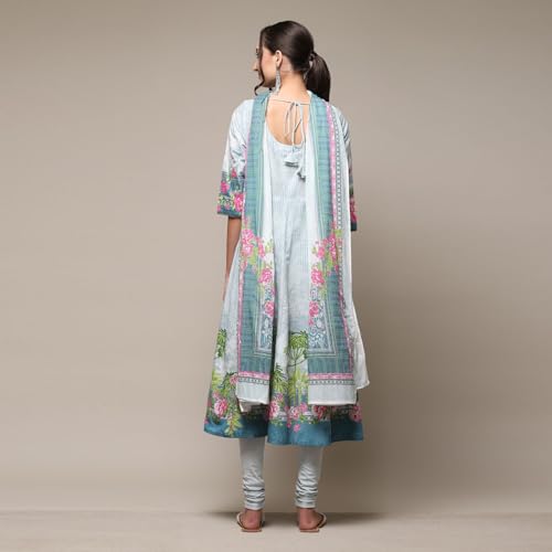 BIBA Women's Powder Blue Cotton Anarkali Kurta Churidar Suit Set_40