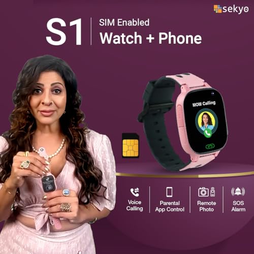 sekyo S1 Kids Smartwatch for Boys & Girls, Calling Smart Watch for Kids with Location Tracker, Camera, SOS & Safe Zone Alert, Family Chat, App Control, Airtel & Vi Micro SIM Support only -Pink