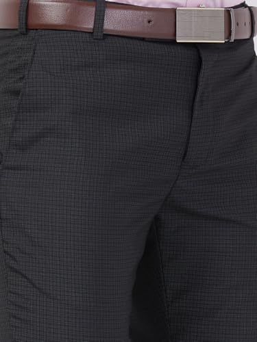 Raymond Men Slim Fit Checks Pattern Poly Viscose Blend Flat Front Formal Trouser Black