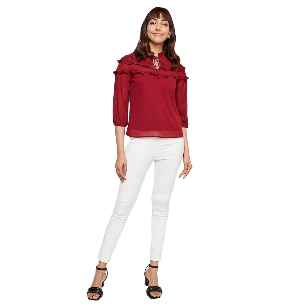 AND Women's Loose Fit Tunic Shirt (FW22AJ090TPG_Maroon XL)