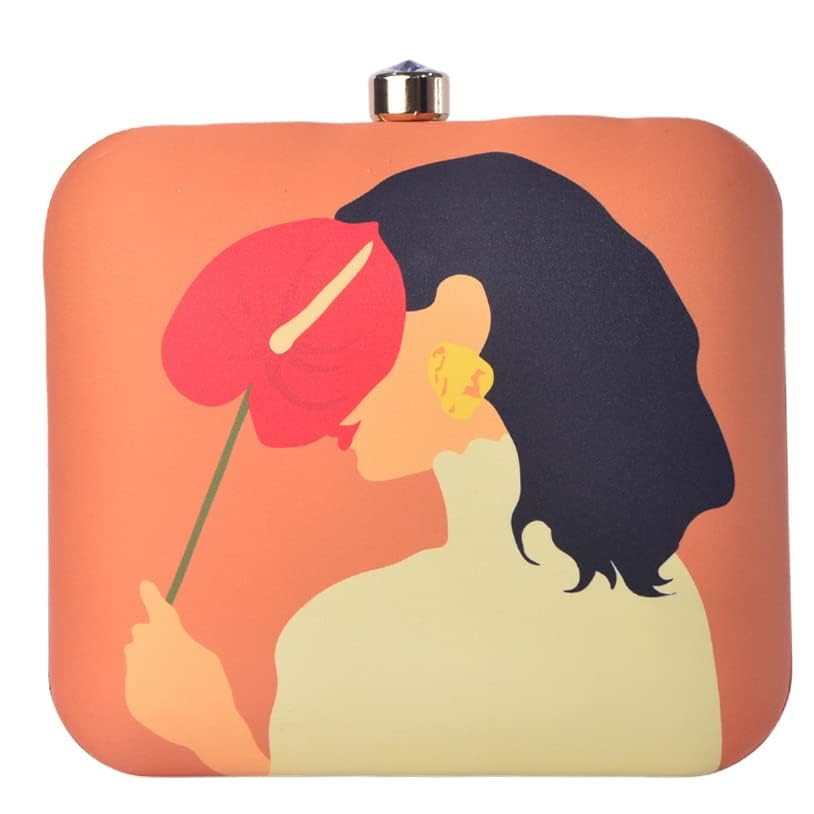 Vibrant Orange Colour Shy Woman Portrait Clutch