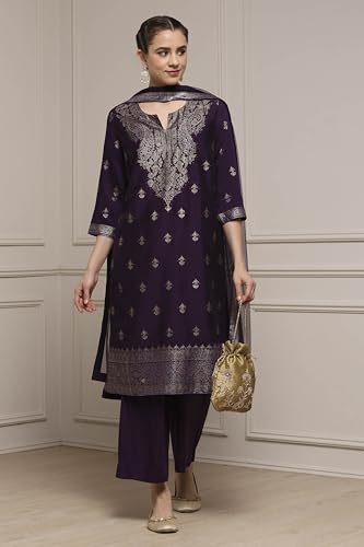 Biba Women's Viscose Rayon Kurta Set (SKDCRFLUX30159AW25PUR_Purple