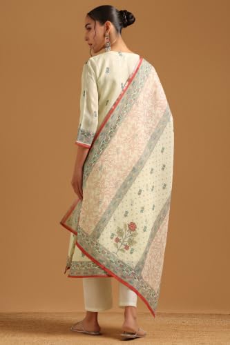 Soch Womens Cream Linen Botanical Salwar Suit With Beads And Stones