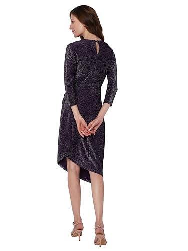 VERO MODA Women Self Design Polyester Knee Length Purple Shift Dress