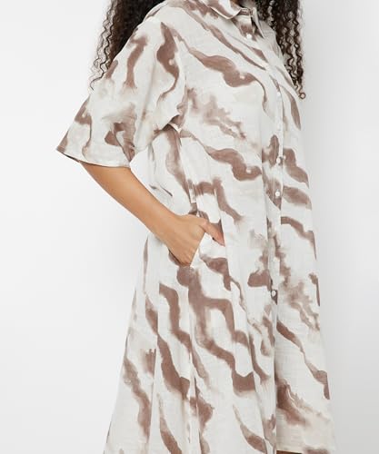 Max Women Printed High-Low Shirt Dress(White_XL)