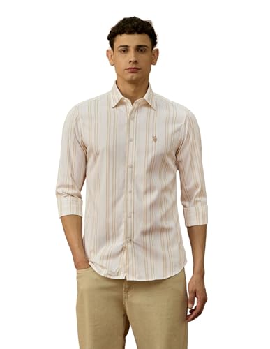 U.S.Polo ASSN. Men's Striped Tailored Fit Shirt (USSHTP1145_Beige