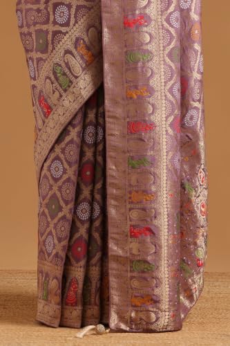 Soch Womens Lavender Silk Blend Ethnic Motifs Zari Woven Saree