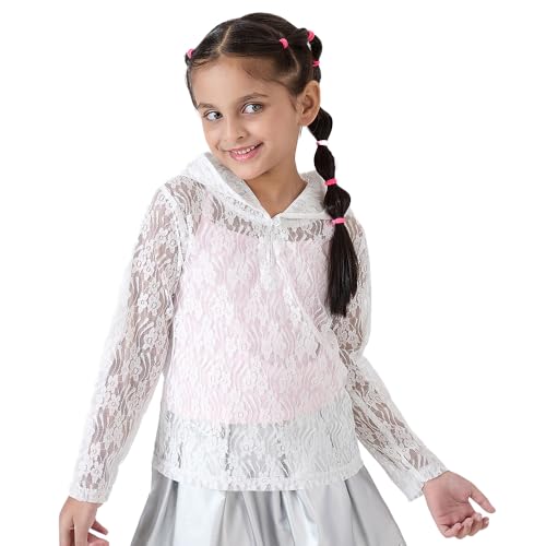 Hopscotch Girls Floral Lace Hooded T-Shirt with Tank Top in White Color for Age (9-10 Years)