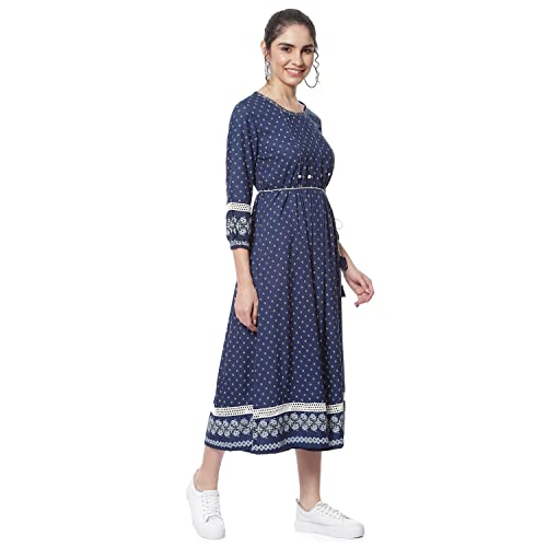 Rangriti Indigo Kalidar Printed Viscose Ethnic Dress (RMMINKOBA18114_L)