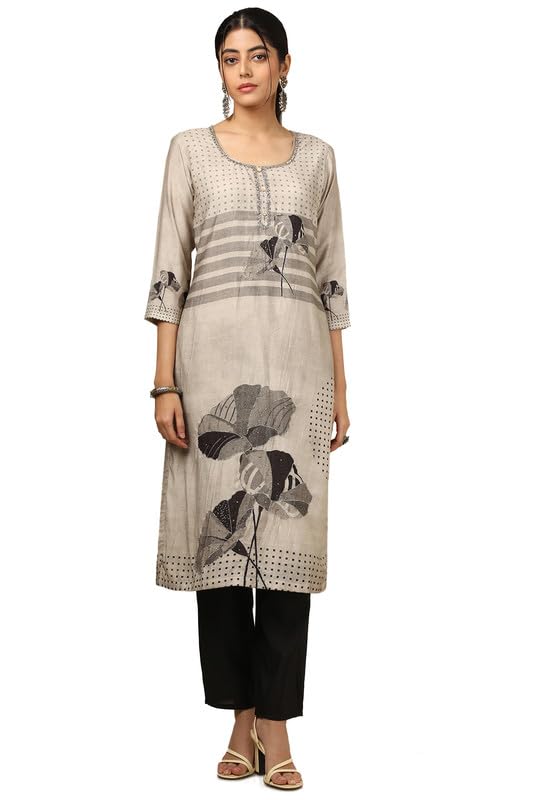 Soch Womens Beige Muslin Floral Print Suit Set with Cutdana