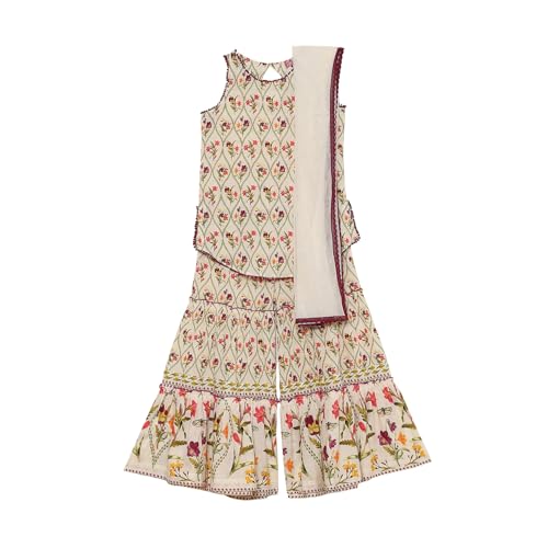 Biba Girl's Cotton Kurta, Bottom, Dupatta (KWBTNC6294SS25OWHT_Off White