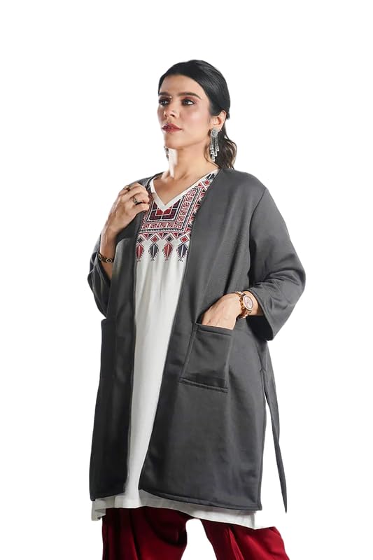 LetsDressUp Longline Shrug for Women | XS to 8XL | Plus Size | Woolen Grey Shrug