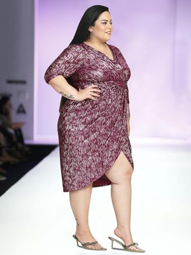 wild U Women Plus Size Cocktail Dress | Wrap | Pleated | Stretchable | Western Stylish - Wine Silver - 7XL