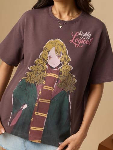 The Souled Store Harry Potter: Highly Logical Women and Girls Short Sleeves Round Neck Purple Graphic Printed Cotton Oversized Fit Breathable Everyday T-Shirts