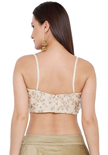 SALWAR STUDIO S Women's Gold Tissue Readymade Saree Blouse(SSB2505_Gold_38_Size)