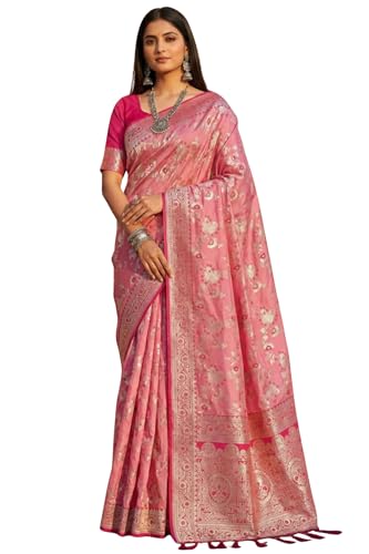 SGF11 Women's Kanjivaram Soft Silk Saree With Unstiched Blouse Piece (Pink)