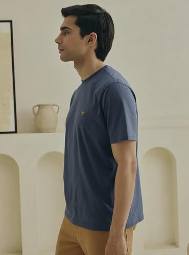 Andamen Men Compact Cotton Crew Neck T-Shirt Blue