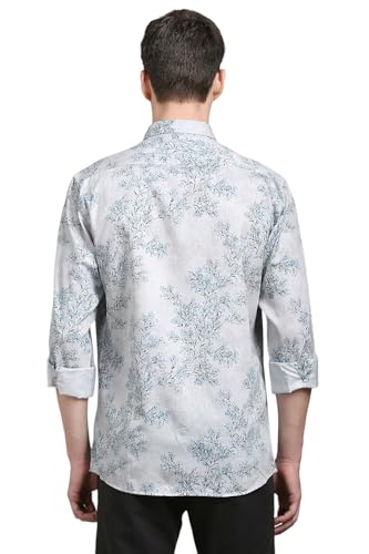 Louis Philippe Men Grey Slim Fit Print Full Sleeves Casual Shirt