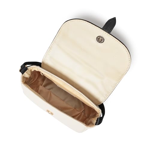 Fastrack RufflePlay Black Sling | Faux-Leather Women’s Handbag | Textured Flap Sling with Button Closure & Adjustable Strap