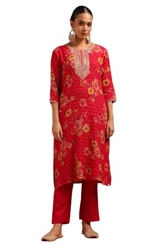 Soch Womens Fuchsia Desert Storm Floral Kurta Set With Thread Work