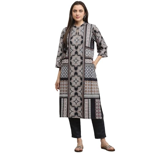 Biba Women Black Polyester Printed Straight Kurta Pants Set_38
