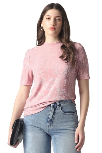 Women Pink Textured Formal Round Neck Top