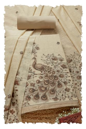 Soch Womens Beige Chanderi Woven Design Unstitch Dress Material