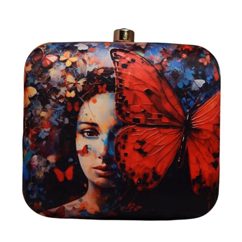 Artklim Red Butterfly Portrait Women Face Printed Clutch