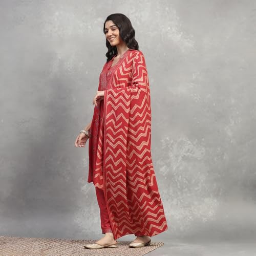 Rangriti Women Red Viscose Straight Kurta Set_46