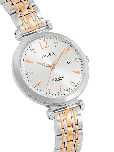 ALBA Stainless Steel Women Analog Wristwatch Ah7Bv9X1, White Dial, Silver Band