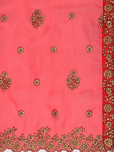 DUPATTA BAZAAR Women's Embroidered Red Glass Tissue Dupatta