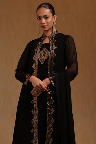 Soch Womens Black Georgette Stone Embellished Salwar Suit