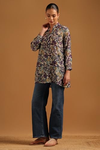 Soch Womens Purple Silk Berry Floral Tunic