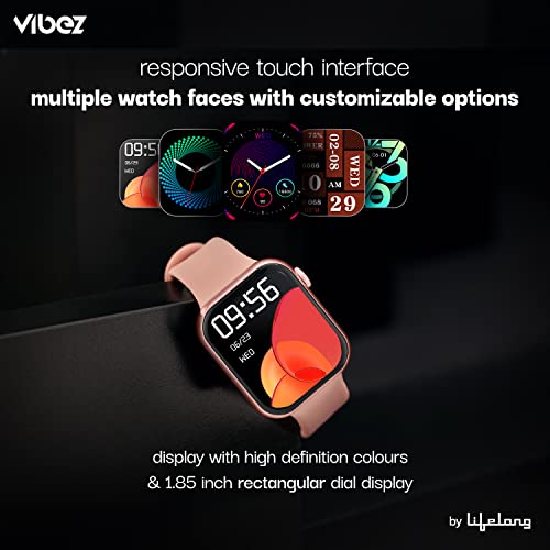 Vibez by Lifelong Hype Women Smartwatch with Bluetooth Calling|Multiple Straps (VBSWW801, 1 Year Manufacturer Warranty, Rose Gold)