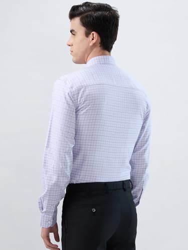 Raymond Men Contemporary Fit Structure Pattern Pure Cotton Semi Cutaway Collar Full Sleeve Formal Shirt Grey