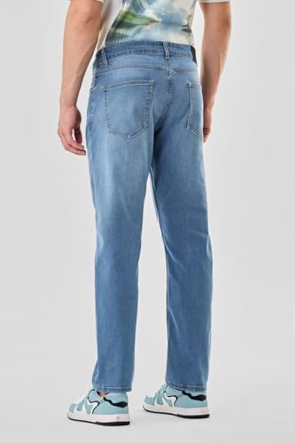 SNITCH Men Jeans | Relaxed Fit Mid Rise Straight Leg | Cotton Blend with Medium Stretch & Stone-Wash Design for Casual Wear & Everyday Comfort | Light Blue