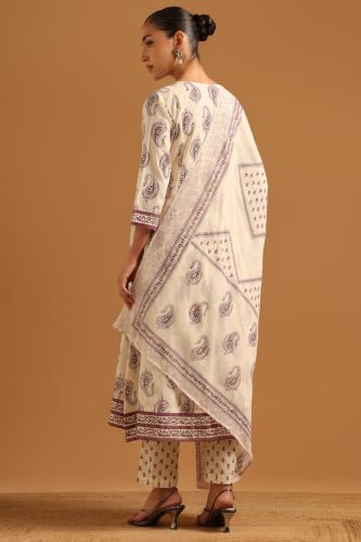 Soch Womens Off-White Cotton Block Printed Paisley Salwar Suit