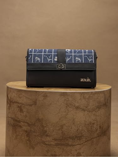 ZOUK Rhea Kapoor Tarini Clutch for Women | Elegant Flap Closure Evening Clutch | Detachable Adjustable Strap | Party & Formal Event Purse | Lakshadweep Azure