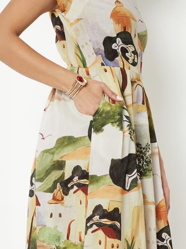 Max Kalki x Max Women Printed Midi Dress(White_XS)