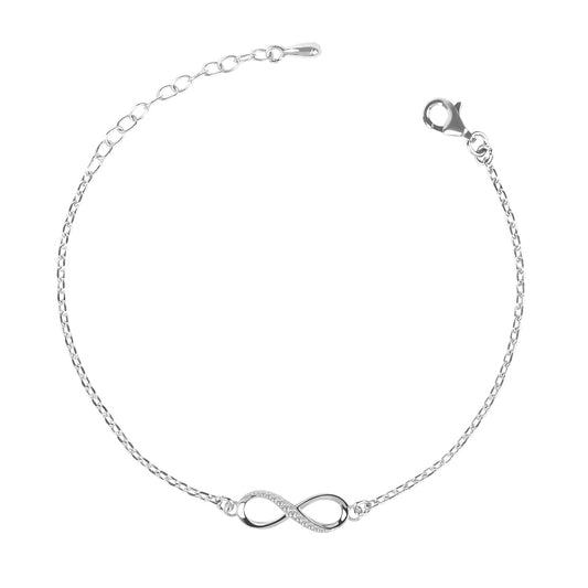 Clara 925 Sterling Silver Infinity Bracelet, Adjustable, Rhodium Plated, Swiss Zirconia Gift for Women and Girls