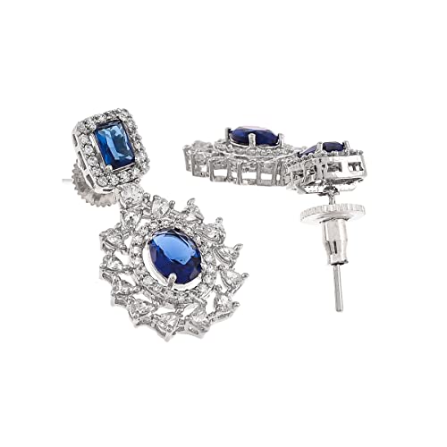 VOYLLA VoyllaSparkling Elegance Royal Blue and White CZ Brass Silver Plated Jewellery Set