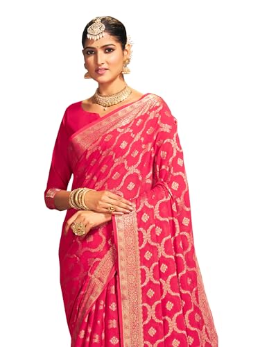 AKHILAM Women's Georgette Ethnic Motif Printed Saree With Unstitched Blouse Piece(Pink_ARYA2302_FL)
