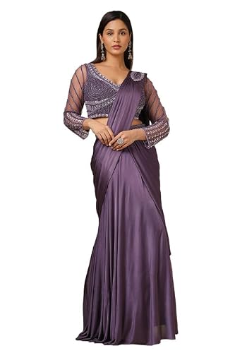 Soch Womens Purple Beads Embellished Nylon Blend Ready-To-Wear Saree
