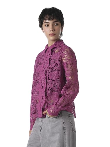 ONLY Women's Self Design Regular Fit Purple Shirt