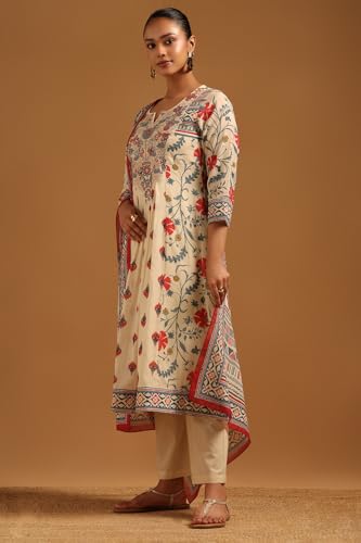 Soch Womens Cream Mul Chanderi Floral Salwar Suit With Hand Embroidery and Sequin Details