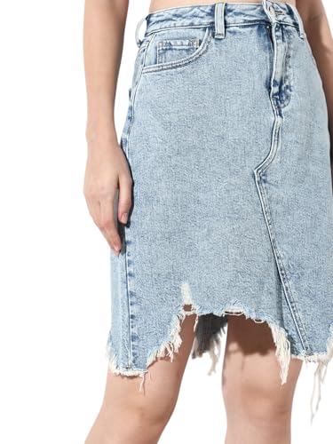 ONLY Women's Solid Regular Fit High-Rise Blue Skirt