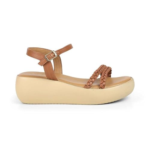 tresmode LEVE Tan Women's Dress Wedge Sandals in Size 5 UK / 38 EU