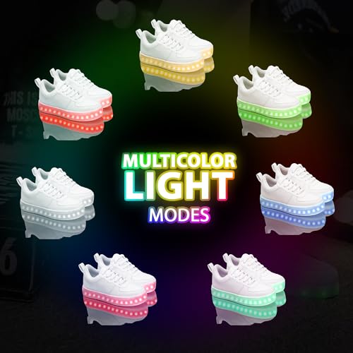 LENSBURY Rechargable LED Lights Party Dance Shoes with USB Charging for Women Girls and Children White