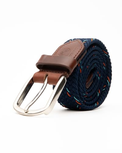 Bacca Bucci Infinite Stretch Belt Versatile, Elegant & Custom-Fit for Every Waist Navy with Yellow Striped